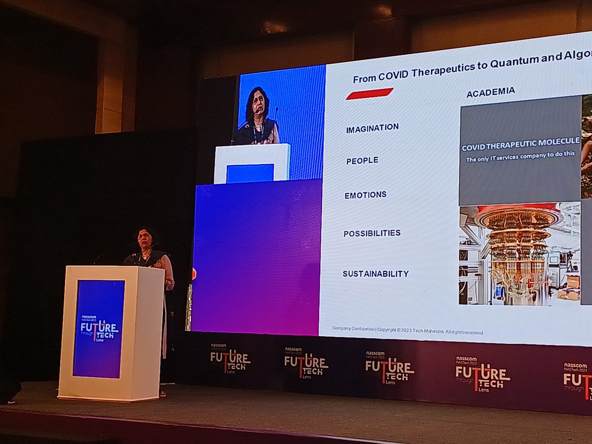 nasscom_member_'s tweet photo. "Quantum NLP and quantum based solutions will come to the fore in the coming years. It's an exciting time in the #tech world" @kanchan_bhonde @tech_mahindra sharing insights on Gen AI, human intelligence and future tech trends. #NASTech2023 https://t.co/Stj2JMjAqh