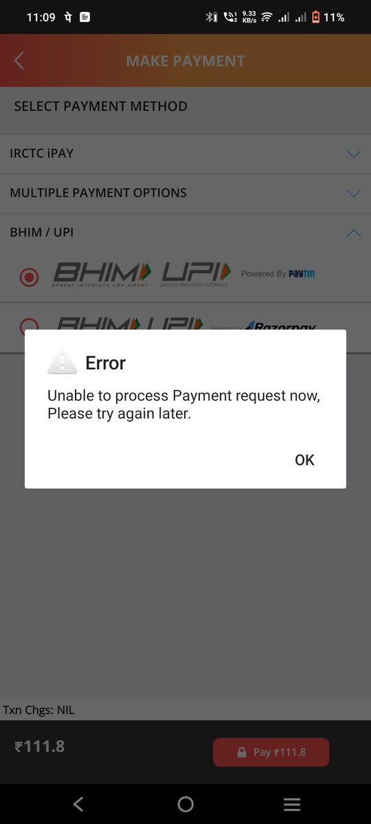 officialtsatish's tweet photo. @IRCTCofficial 

Your mobile app UPI payment gateway simply sucks!! https://t.co/QyNrM4cq4G