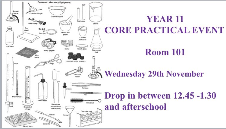 NewentScience's tweet photo. Drop in to the Year 11 Science Core Practical Event today! An event that should not be missed! 
 #newentscience #newentschool https://t.co/eujGXn7nWJ