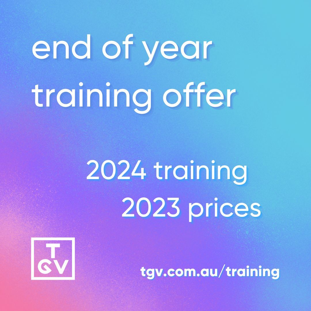 Have you been thinking of booking in some trans awareness training for your business to create a more inclusive workplace? With our end of year offer, you can book 2024 training for 2023 prices! Visit tgv.org.au/training to book in some training.