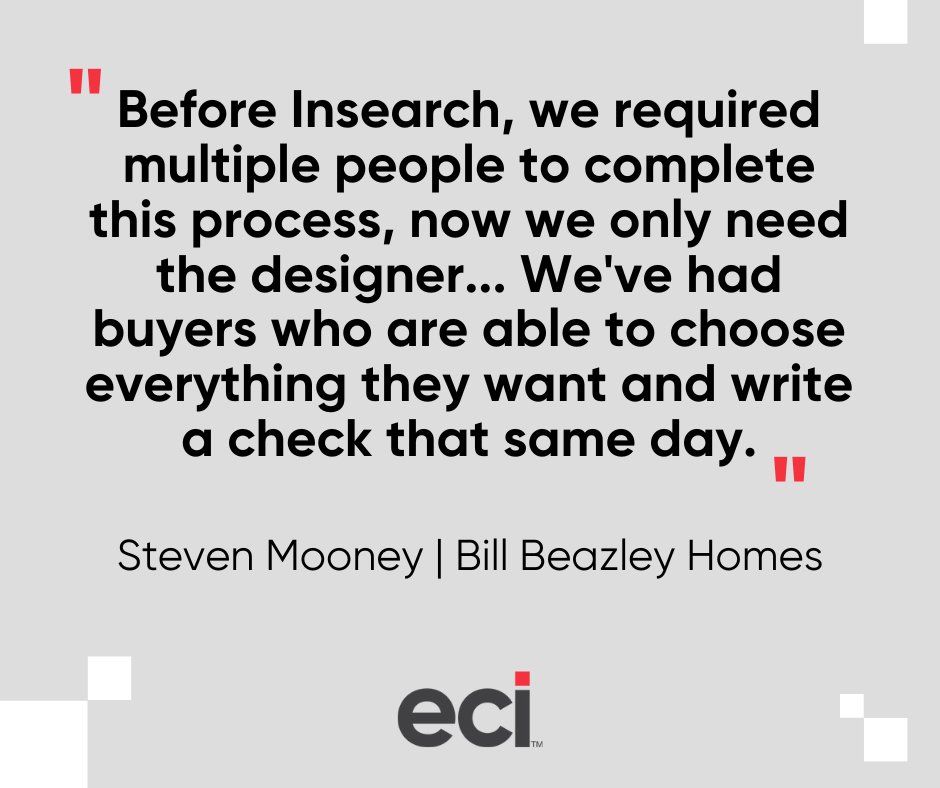 We love it when we can make our customers' lives easier, like we did for Steven Mooney at@billbeazley. As he said, 'Switching to Insearch for our online design center resulted in a significant time savings for our team.'
ow.ly/n8SE50Q7Bkw
#HomeBuilders #CustomerTestimonial