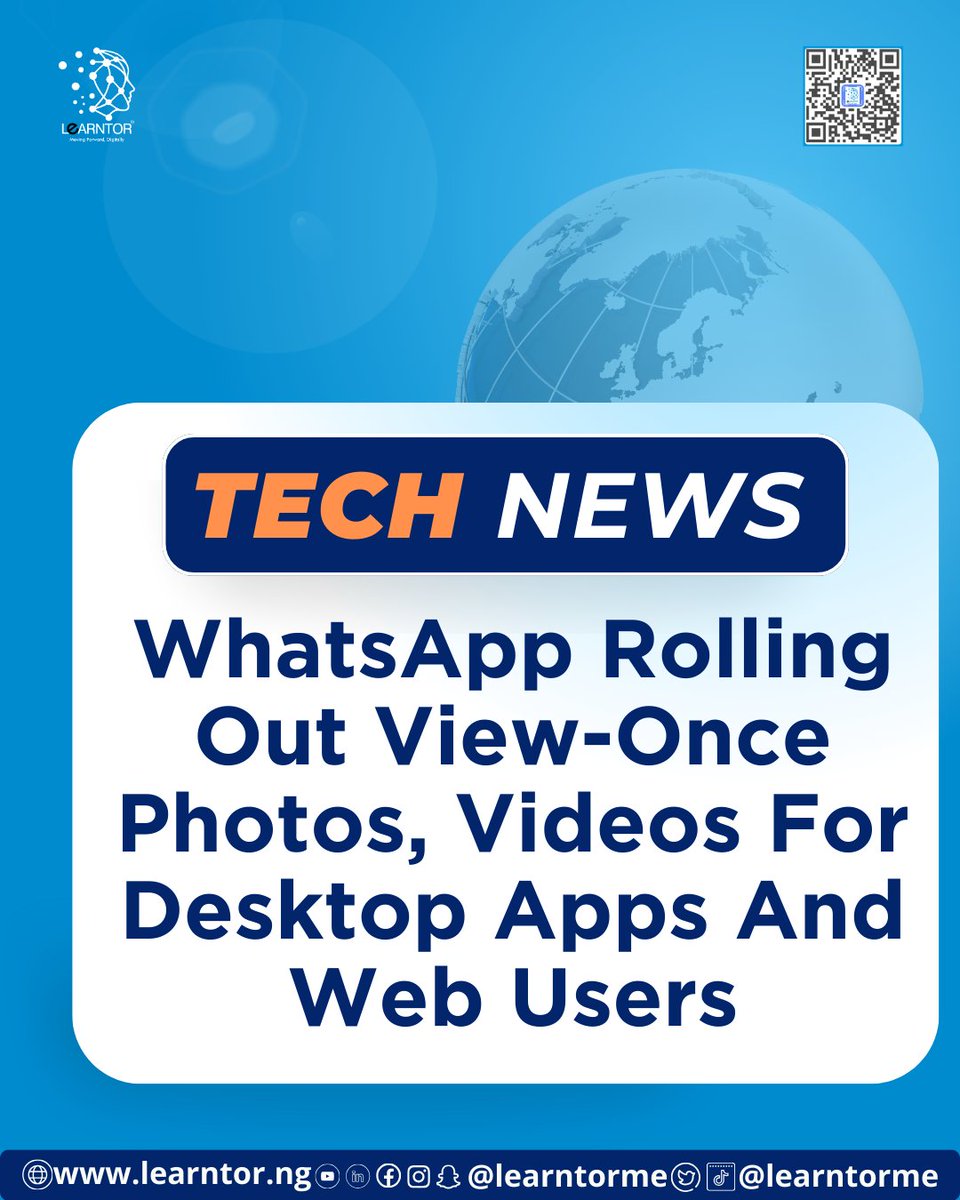 learntorme's tweet photo. Exciting news! WhatsApp now introduces 'View Once' feature for photos and videos on desktop and web apps. Explore the update and share your thoughts! #WhatsAppUpdate #ViewOnce #DesktopApps #WebUsers #TechNews #DigitalCommunication #Learntor #AfricanTechDoctor https://t.co/FrrCvn2CwL