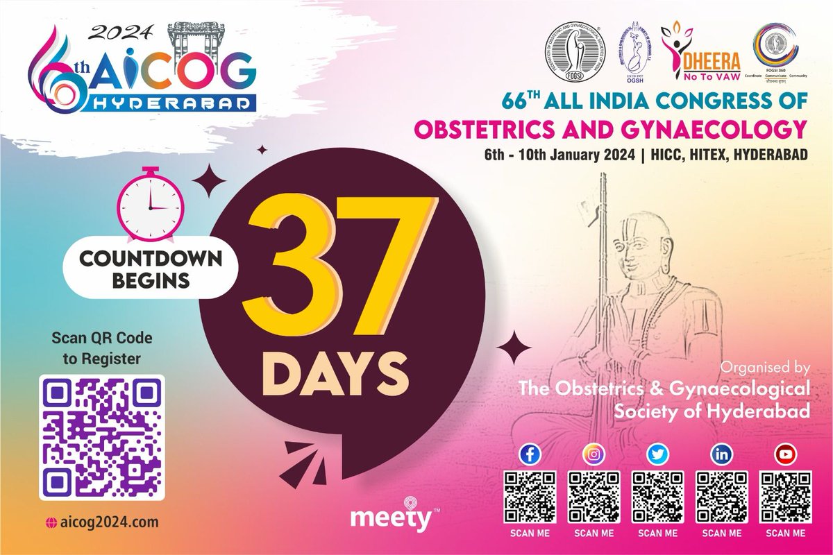 fogsiofficial's tweet photo. Get ready for the highly anticipated 66th All India Congress of Obstetrics and Gynaecology, happening from January 6th to 10th, 2024, at HICC, HITEX, Hyderabad! Only 37 days left until this exciting event kicks off! 🗓
@aicog2024
#FOGSI #AICOG2024 #CountdownToCongress #HyderabadEvent #AICOG #ICOG