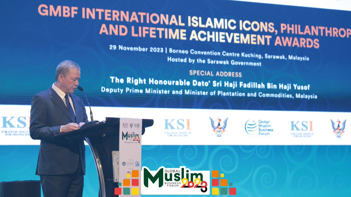 Now with a special address by <a href="/PetraJayaMP/">Fadillah Yusof 🇲🇾</a> Deputy, Prime Minister and Minister of Plantation and Commodities, Malaysia, commending <a href="/GMBForum/">Global Muslim Business Forum</a>: “This gathering is a testament to the vibrant future of the Islamic economy and its emerging sectors such as finance, food and fashion ”.