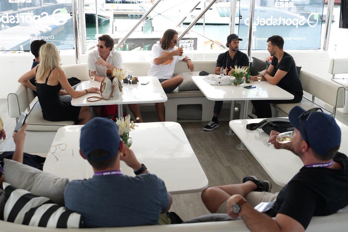 BitcoinEventsCo's tweet photo. 🛥️🌊🍾⚓#CryptoFest2023 Highlights #1:
The #Crypto Sportsbet Catamaran, sponsored by @Sportsbetio!
Attendees were treated to an epic excursion around the #CapeTown @VandAWaterfront, with DJ @daniellebitton1.
#CryptoFestYacht #CryptoSportsbetCatamaran https://t.co/7SkXLFp11y
