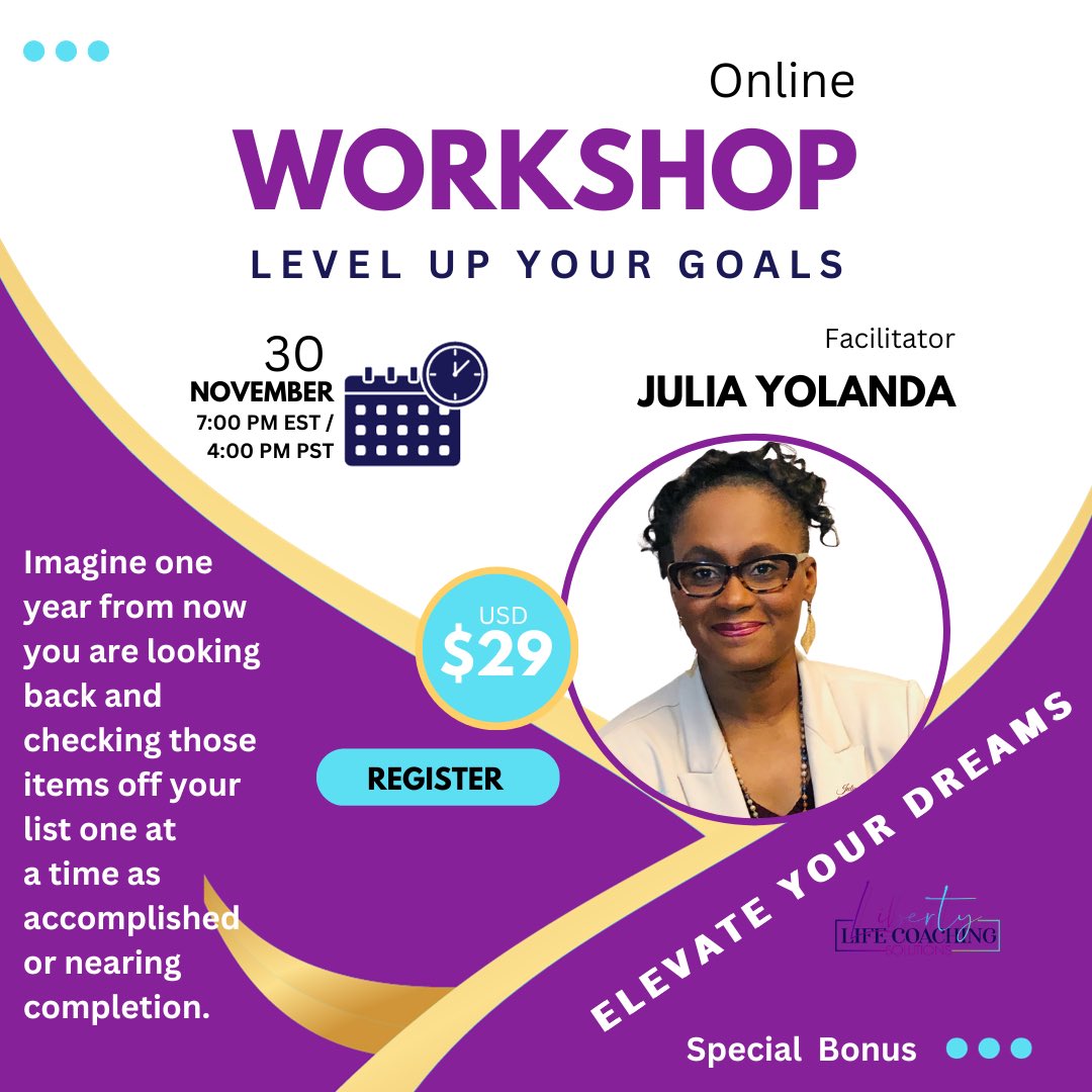 CoachJuliaY's tweet photo. It’s time to Level Up Your Goals 

Let’s plan for those BIG DREAMS in 2024 and beyond 🚀🚀
Let’s Finish 2023 STRONG💪🏾💪🏽💪🏻

Register TODAY and gift a friend.
https://t.co/Zwm9kSYrAb

See you on the inside 
 #GoalSetting  #LevelUp #PersonalDevelopment #Workshop https://t.co/KDv4aZsMjH