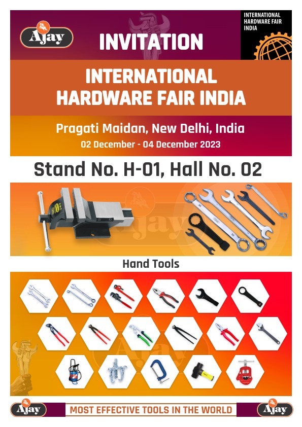 ajayindustries's tweet photo. 🌟🌟 Ajay Industries is pleased to invite you to attend the INTERNATIONAL HARDWARE FAIR INDIA event that will be starting from 02 December to 04 December 2023.🌟🌟

🏢Venue: Stand No: H-01, Hall No: 02, Pragati Maidan, New Delhi, India

#AjayIndustries  #AjayGroupofCompanies https://t.co/tEOxXRhXAy