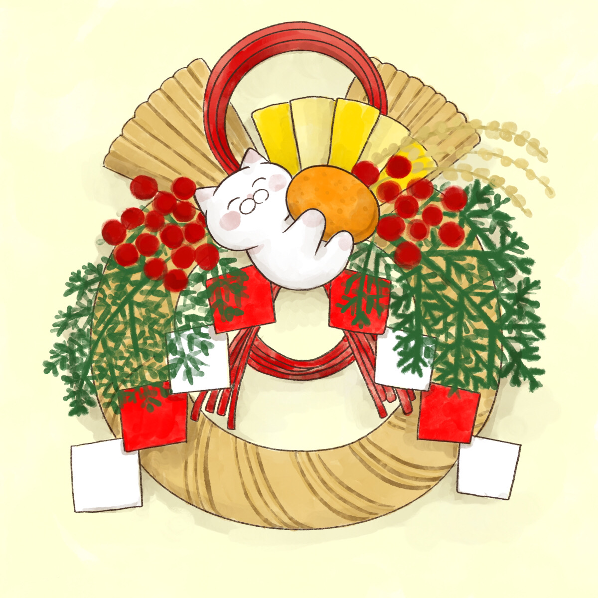 「【今日まで】  しめ飾り、松飾り、門松は12月28日までに飾る。 29日は「二重」|大和猫のイラスト