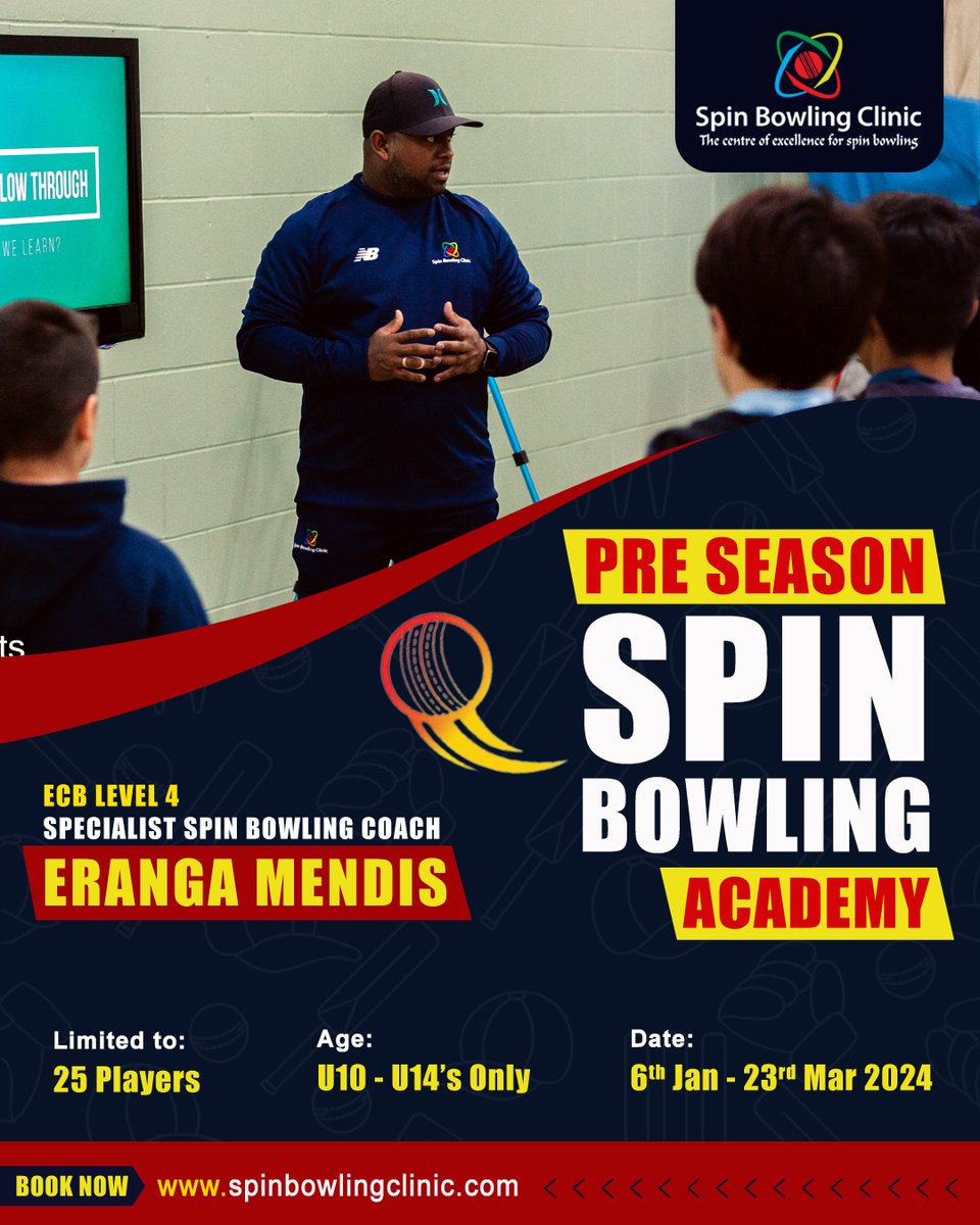 SpinbowlingClin's tweet photo. Exclusive Pre Season Spin Bowling Academy 2024 is now open to book
Reserve your spot today!β¬οΈ
https://t.co/g1C0w4qtBU
#thinkspinbesmart #spinwizard #cricket #legspin #legspinbowling #offspin #offspinbowling #cricketcoaching #spinbowlingcoaching #spinbowling https://t.co/B4JMH0Cyro