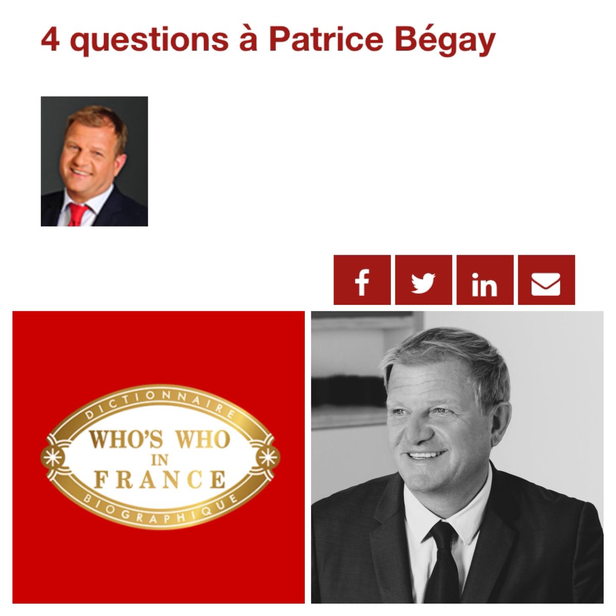 Booster de carrière, accélérateur de rencontres… le <a href="/WhosWho_Fr/">Who's Who in France</a> au cœur de la vie ! 70 ans et plus que jamais #réseau des réseaux. Longue vie au new #WhosWho ! Mon interview ici : 

whoswho.fr/publication/4-…