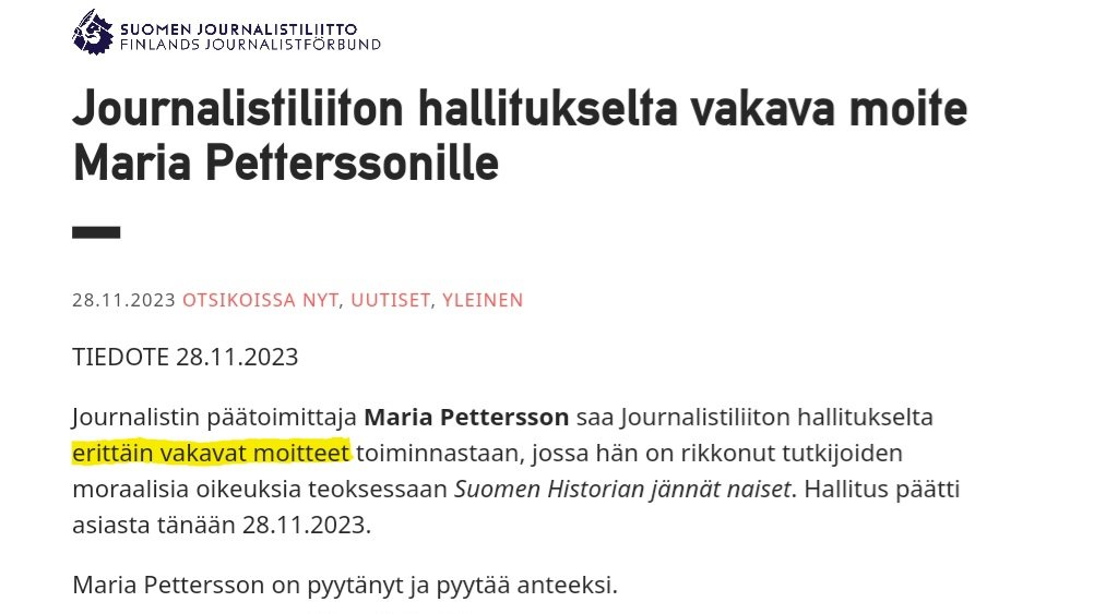 TRimpilainen's tweet photo. Karu episodi suomalaisen journalismin historiassa tuskin on vielä ohi, mutta minä sain jo riittävästi tietoa Journalistiliiton toimintatavoista ja arvoista.
Erosin liitosta.
Syynä on liiton eilinen päätös, jonka mukaan Maria Petterssonin toiminnasta ei seuraa mitään.
⛓️1/5 https://t.co/p08OxpEbaA