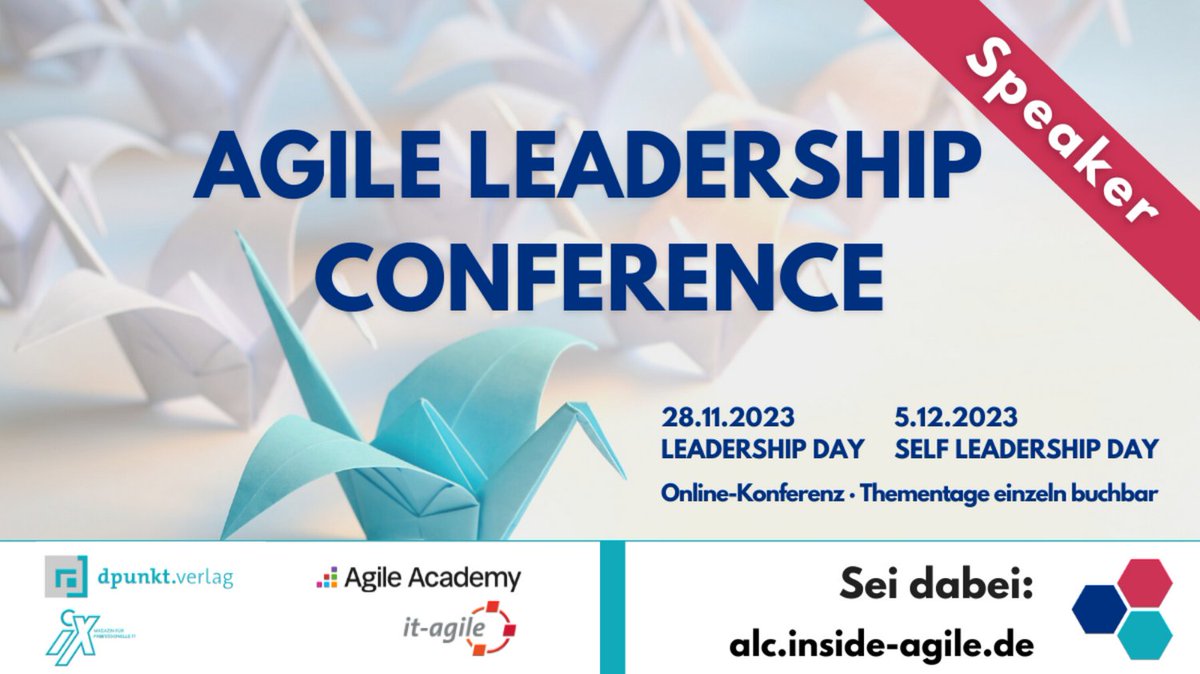 Self Leadership Day nächsten Dienstag (5.12.) noch buchbar!
15% Rabatt mit Code SELF_ALC_23!

Vortrag von Henning: „Führe dich selbst zuerst“
Vortrag von Nadine: „Fühle dich selbst zuerst“

Wir freuen uns auf dich!

alc.inside-agile.de/#programm2
