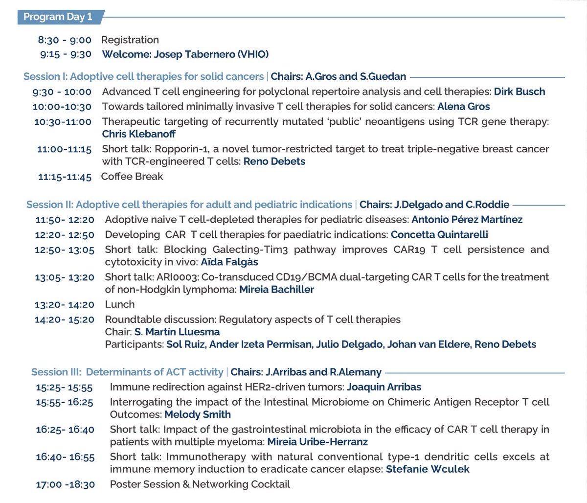 SoniaGuedan (@guedans) on Twitter photo 🔬 The 1st <a href="/VHIO/">Vall d’Hebron Institute of Oncology (VHIO)</a>-<a href="/FundacionBBVA/">Fundación BBVA</a> Symposium in Cell-based Therapies starts today!
🗣️ Topics include adoptive cell therapies for solid cancers (adult/pediatric), determinants of ACT activity, microbiota, and a roundtable discussion about regulatory aspects of T cell therapies. 🔬 The 1st <a href="/VHIO/">Vall d’Hebron Institute of Oncology (VHIO)</a>-<a href="/FundacionBBVA/">Fundación BBVA</a> Symposium in Cell-based Therapies starts today!
🗣️ Topics include adoptive cell therapies for solid cancers (adult/pediatric), determinants of ACT activity, microbiota, and a roundtable discussion about regulatory aspects of T cell therapies.