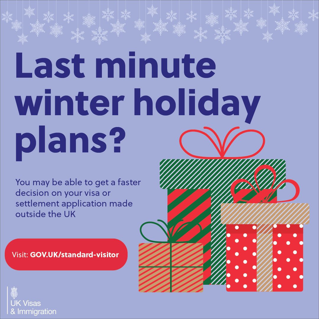UKinHyderabad's tweet photo. Last minute winter holiday plans?
You may be able to get a faster decision on your visitor visa application made outside the UK. https://t.co/uCwrR2skF4
#UKVisitVisa #priorityvisa https://t.co/HGEBoqG0Eg