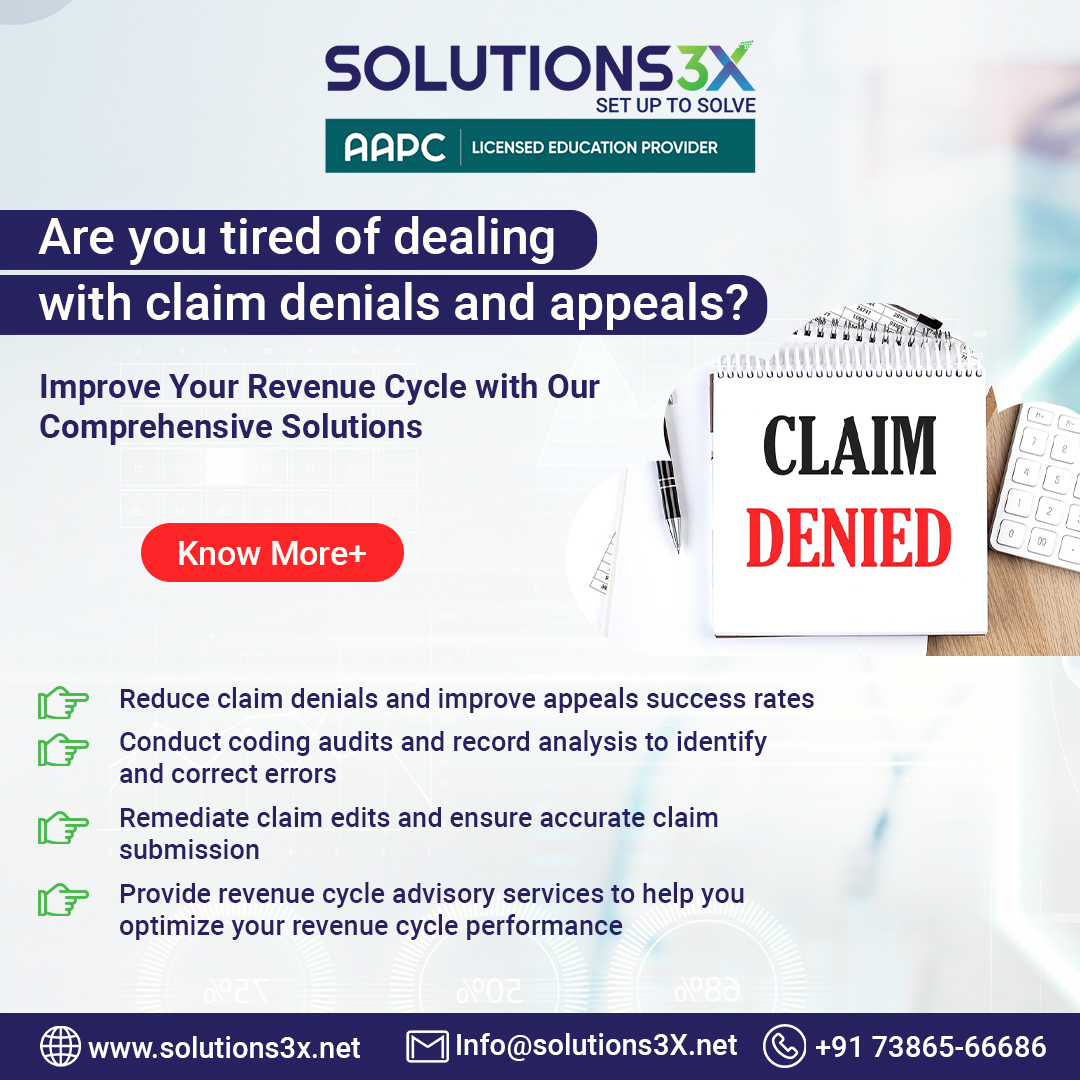 Solutions3xnet's tweet image. We offer a comprehensive suite of solutions to help you with all of these challenges. Our team of experienced professionals can help you.

Contact us today to learn more.
🌐 𝐕𝐢𝐬𝐢𝐭 𝐮𝐬: solutions3x.net

#solutions3x #healthcare #revenuecycle #claimdenials