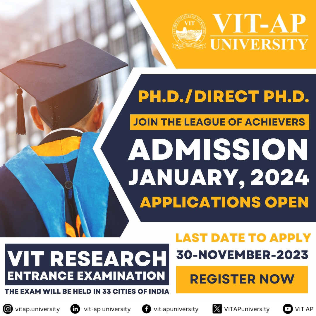VITAPuniversity's tweet photo. Unlock your research potential! ⏰ Hurry, time is running out! The VIT Research Entrance Exam (VITREE) awaits your application! 📝🔜 Secure your spot today! #VITAP #VITREE #ResearchEntrance #ApplyNow https://t.co/vk67XwJdyz