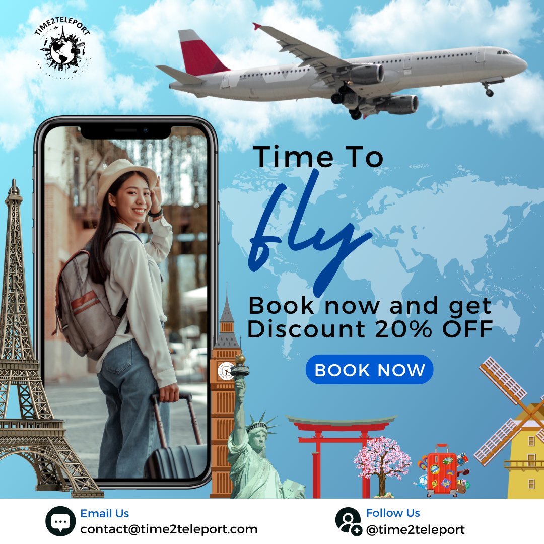 Your next adventure is just a flight away! 🌐✈️ Time to fly with a fantastic 20% OFF discount. Book now and unlock the door to new horizons and unforgettable experiences. Where will you go first? 🌟🌏

#Time2teleport #TimeToFly #AdventureAwaits #FlyHighDiscount #SkyHighSavings
