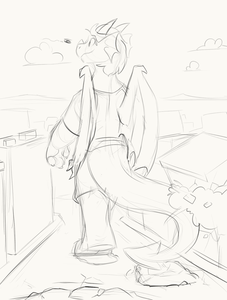 marchdragon11's tweet photo. A distracted dragon is a dangerous dragon.   Even after they've walked past you...  

May have been playing too much PawpertyDamage lately.  Had to get something of March stomping down streets and breaking some things.

Art by KnaveOfClubs https://t.co/Z3QRVo8Xr0