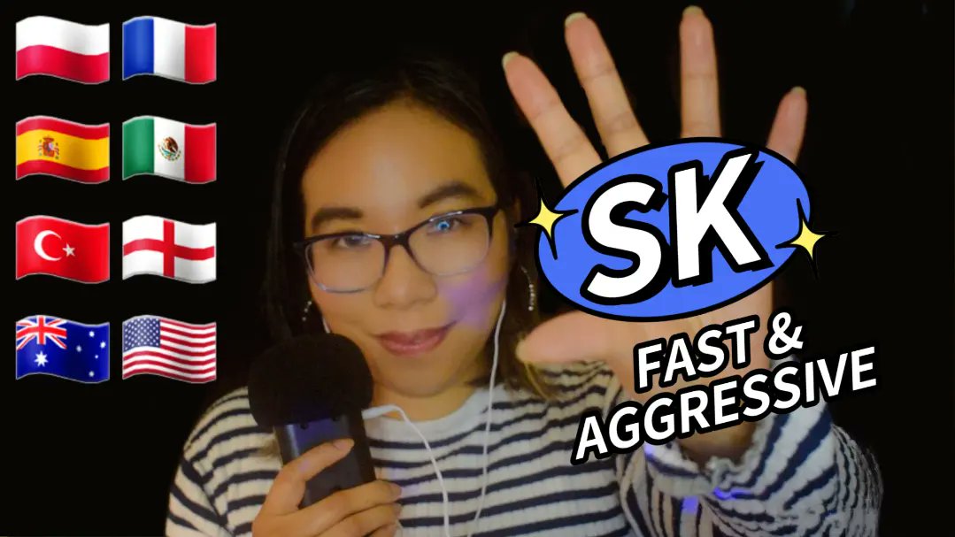 MisschicAsmr's tweet image. My fastest #asmr video yet? My new video has fast #triggerwords with #sk in #differentlanguages &amp;amp; stuttering, #mouthsounds #handmovements &amp;amp; quick cuts ⚡️youtu.be/UwZiRQcuoCY?si… #fastaggressiveasmr 
Also we are super close to 6K!