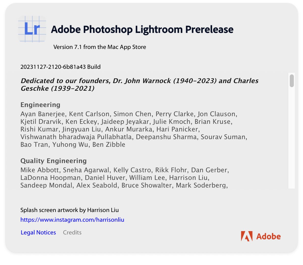 thejosephchoi's tweet photo. It seems like @Lightroom pushed an update to the Mac App Store for a pre-release build of Adobe Lightroom v7.1. Really odd not seeing the normal dark blue app icon. https://t.co/0VIf2RhHNP