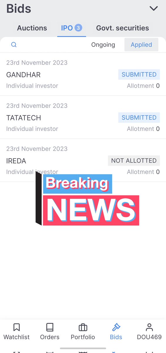 I applied for Tata Technologies, Gandhar oil refinery and IREDA as well but no Allotment in all the 3 IPOs Bc kitni bekaar kismat likhi hai bhagwan ney 🥺 #TataTech #GandharOil #IREDA