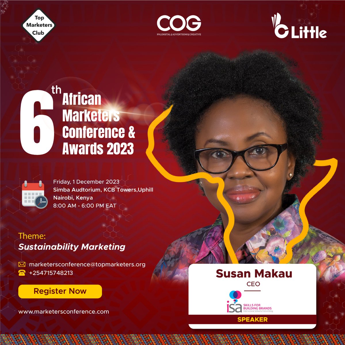 The ultimate marketing conference and awards ceremony is going down this Friday.  Honoured to have our C. Founder, Susan Makau MCIM speak at the event. Don't forget to pass by the ISA booth to win some goodies.

#marketingevent #awards2023 @TopMarketers1