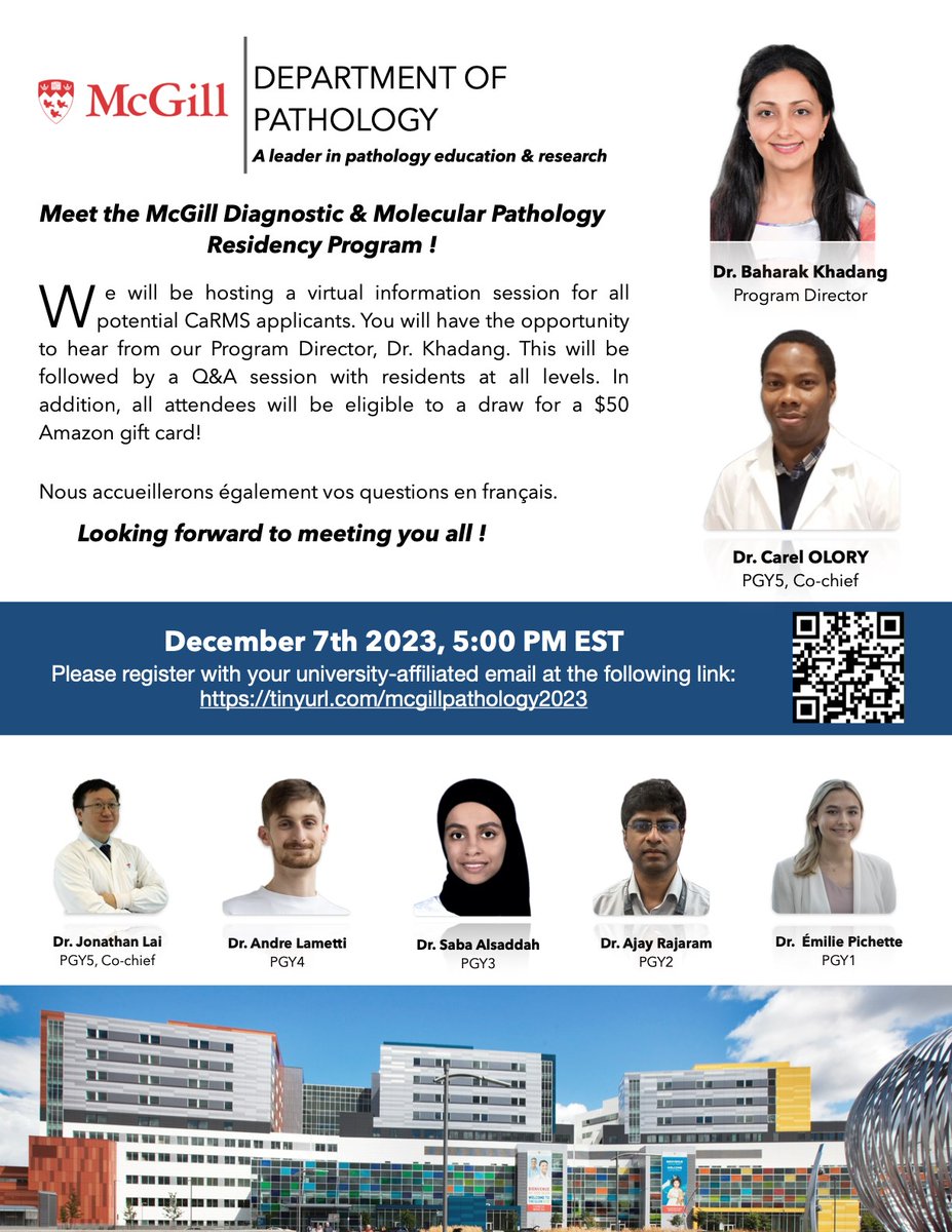 McGill Pathology Residents 🔬 (@mcgillpathres) on Twitter photo Join us at <a href="/mcgillu/">McGill University</a>
for our virtual 🎉Meet & Greet📷 for a chance to meet our new PD and hang out with our residents!
Find out all you want to know about #Pathology and our department!
(Also, there is a chance to win a $50 Amazon gift card!) Join us at <a href="/mcgillu/">McGill University</a>
for our virtual 🎉Meet & Greet📷 for a chance to meet our new PD and hang out with our residents!
Find out all you want to know about #Pathology and our department!
(Also, there is a chance to win a $50 Amazon gift card!)