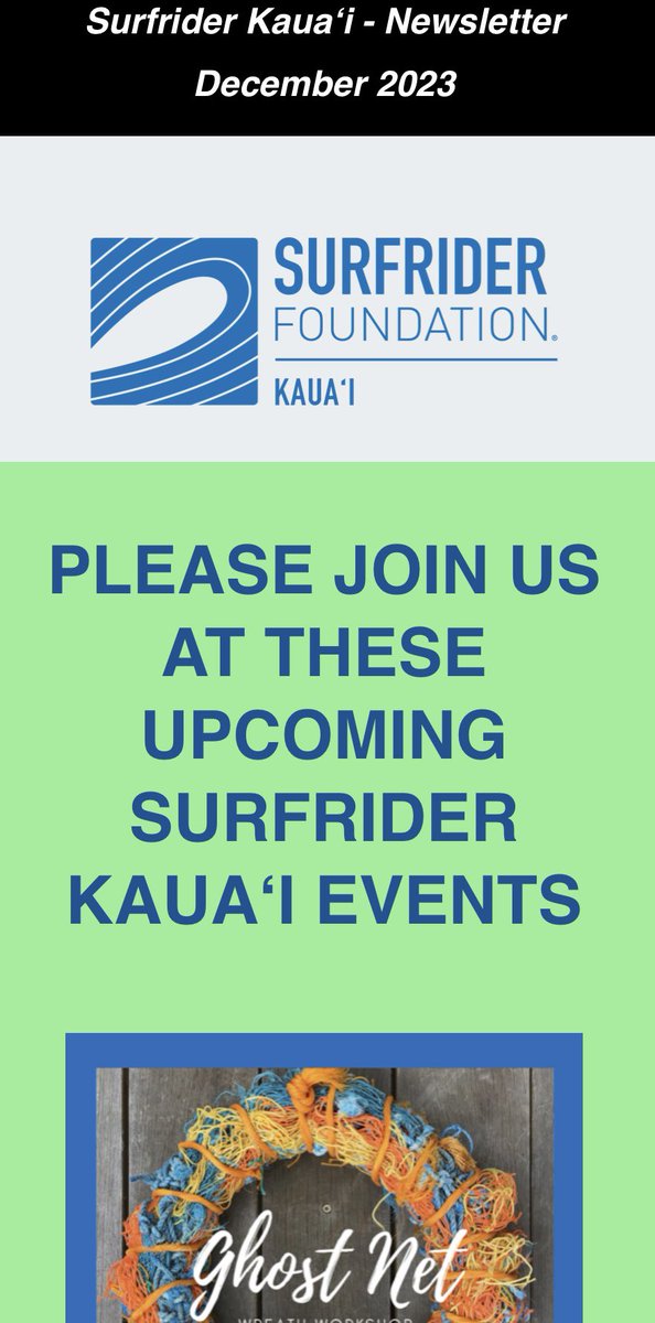 Surfrider Foundation Kauai Chapter’s December Newsletter has info on events, beach cleanups, volunteer opps, climate action and more. Read
it here! 

kauai.surfrider.org/newsletter-dec…
