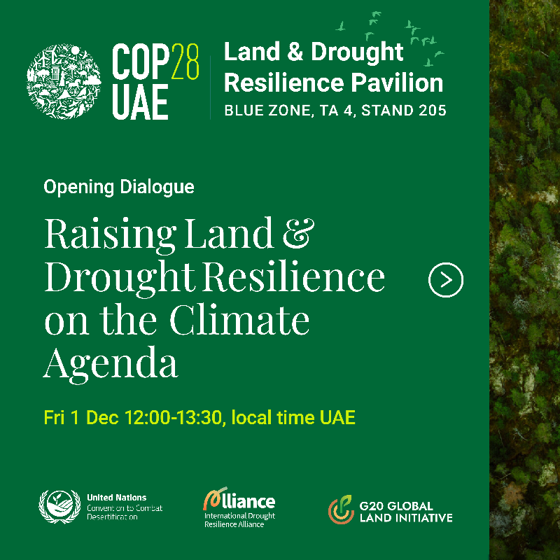 ibrahimthiaw's tweet photo. United for LAND and for a Sustainable Future at @COP28_UAE! 

We're proud to collaborate with @AGFUNDProgram, @badeabank, #G20 Land Initiative, and #IDRA at the Land and Drought Resilience Pavilion. 

📍 Join us in Dubai from Dec 1-10, or follow our sessions online. #UNited4Land