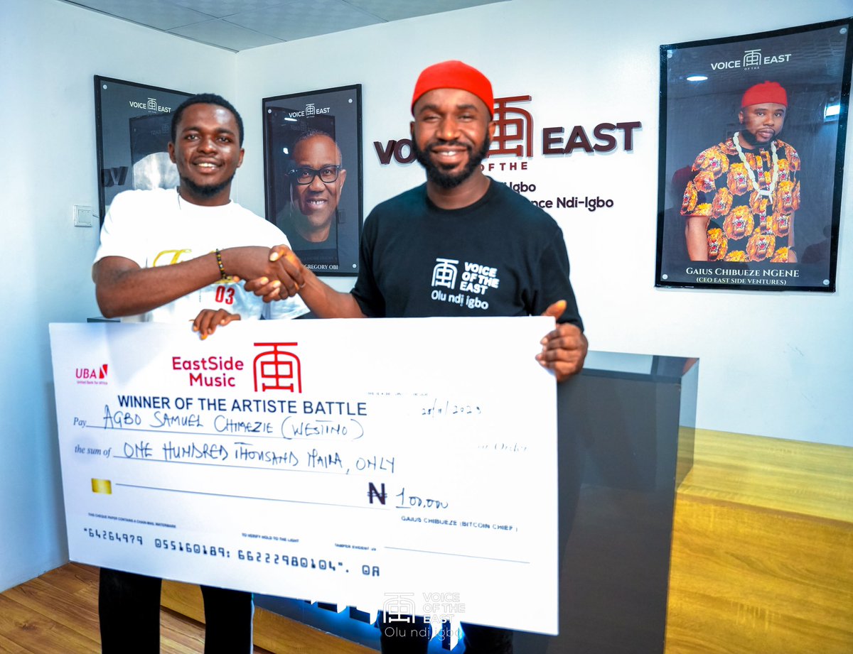 It was a pleasure presenting the cash prize to the winner of the 2nd edition of our @eastside__music Artist Battle. The Artist battle is one of the avenues we set aside to Empower our young and upcoming artists here in the East. Congratulations @Westino_sml
