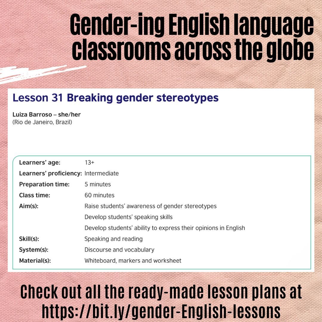 Check out Luiza Barroso’s lesson “Breaking gender stereotypes”, aimed at developing students’ ability to express their opinions in English and raise their awareness of gender stereotypes. Download the full lesson plan for free: bit.ly/gender-English…. @TeachingEnglish @brBritish