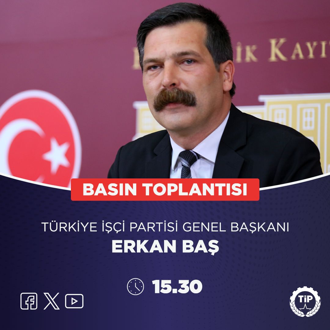 Genel Başkanımız Erkan Baş bugün saat 15.30'da TBMM'de basın toplantısı düzenleyecektir. Basın toplantımızı Facebook, X ve YouTube kanallarımız üzerinden canlı takip edebilirsiniz.