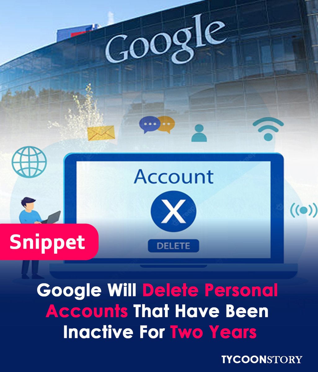 TycoonStoryCo's tweet photo. Google Will Begin Deleting User Accounts That Have Been Inactive For Two Years.
#GoogleAccountDeletion #InactiveGoogleAccount #DataPrivacy #ForgottenAccounts #GoogleCleanup #TwoYearInactivity #accountsecurity #gmail #gooleaccount #deleting @Google
https://t.co/jWxtt2gOKY https://t.co/fcoEi0sOCW