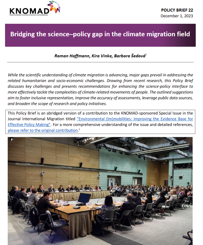 Roman Hoffmann (@rmnhoffmann) on Twitter photo Right on time for #COP28UAE:
New <a href="/GlobalKNOMAD/">KNOMAD</a> policy brief on ways to strengthen the science policy interface in the #climate & #migration field w/ <a href="/KiraVinke/">Kira Vinke</a> & <a href="/Barbora_Sedova/">Barbora Šedová</a>
reliefweb.int/report/world/k…
The brief is based on our study in <a href="/IntMig_Journal/">International Migration</a>
onlinelibrary.wiley.com/doi/full/10.11… Right on time for #COP28UAE:
New <a href="/GlobalKNOMAD/">KNOMAD</a> policy brief on ways to strengthen the science policy interface in the #climate & #migration field w/ <a href="/KiraVinke/">Kira Vinke</a> & <a href="/Barbora_Sedova/">Barbora Šedová</a>
reliefweb.int/report/world/k…
The brief is based on our study in <a href="/IntMig_Journal/">International Migration</a>
onlinelibrary.wiley.com/doi/full/10.11…