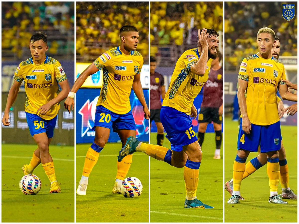 KeralaBlasters's tweet photo. The 4 solid 🧱s in our defensive wall! 👊

#KBFCCFC #KBFC #KeralaBlasters https://t.co/HKL3UtpqHY