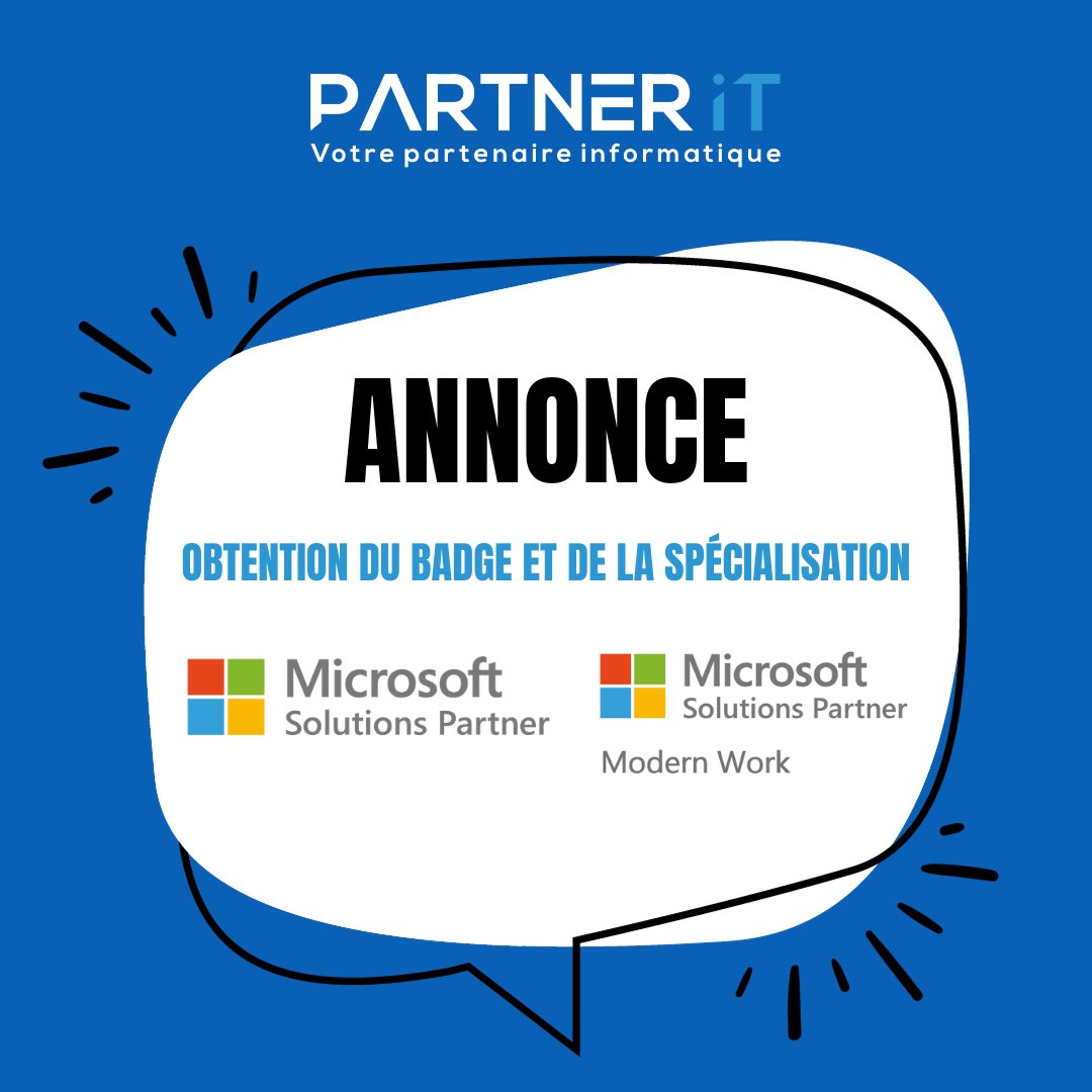 PartnerIT_CH's tweet photo. Annonce officielle de Partner IT 🚀
 
Nous sommes ravis de partager une grande nouvelle avec vous : nous avons décroché le prestigieux badge Microsoft Solutions Partner, arborant fièrement la spécialisation "Modern Work"!

Pour en savoir plus 👇🏼

https://t.co/JncCjueieu https://t.co/1F2yXjPWhg