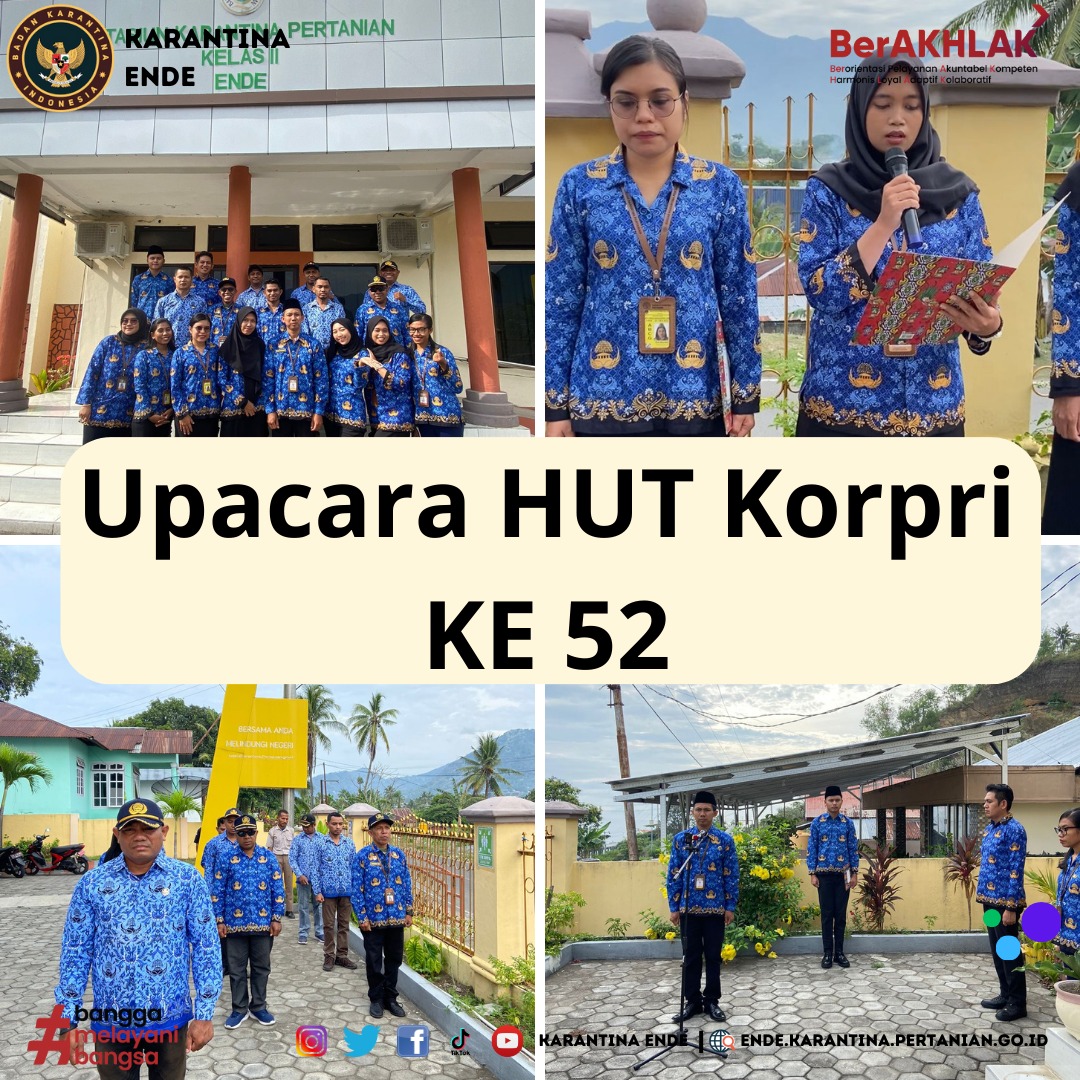 KarantinaEnde's tweet photo. Karantina Ende menggelar kegiatan upacara dalam rangka HUT Korpri ke 52 di halaman kantor, Rabu (29/11). Dengan semangat HUT KORPRI Ke-52, mari jaga profesionalitas, netralitas dan integritas. https://t.co/OSjb18vg3c
