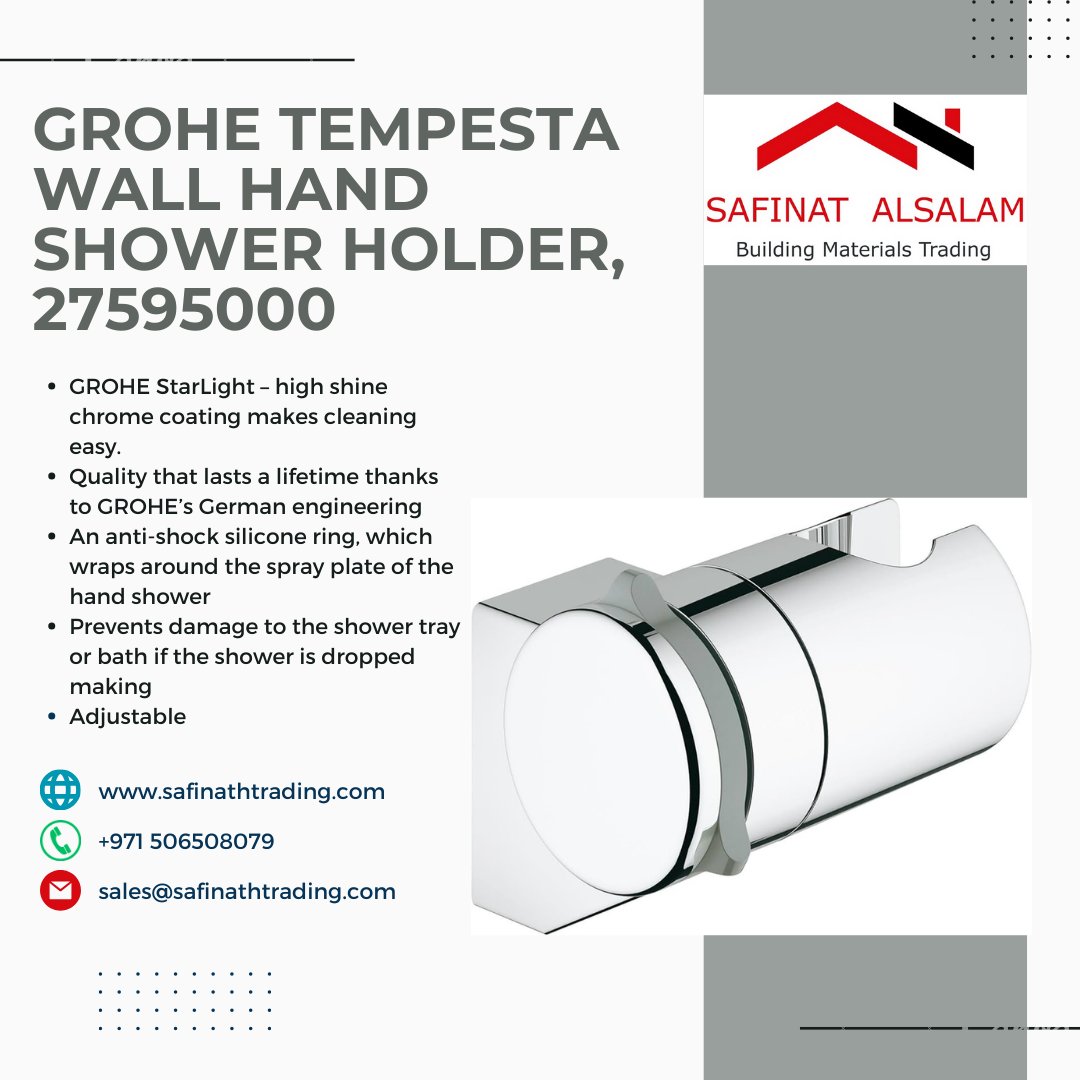 AlsalamSaf19470's tweet image. GROHE Tempesta Wall Hand Shower Holder, 27595000

 #KitchenFixtures #KitchenTaps #SlideBars  #BathroomFixtures #ShowerArms #ShowerParts #TouchOnKitchenSinkFaucets #KitchenSinkTaps #HandheldShowers #ShowerheadsShowers #groheproducts #groheproductssupplierinuae  #Dubai #Sharjah