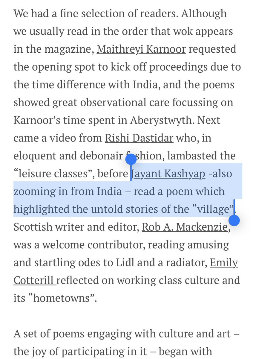 What an honour to be mentioned alongside @robamackenzie1, @maithreyikarnoor, @betarish, @emilycotterill, @poetryhilary and brilliant others by @zoebrigley! It was a very lovely reading last night: the weather outside was cold(ish), the poetry was warm.

zoebrigley.com/2023/11/28/ref… ✨