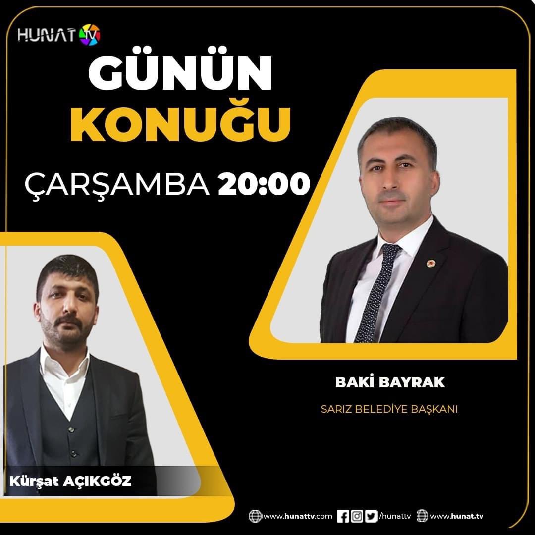 BakiBayrak1's tweet photo. Sarız Belediye Başkanımız Baki Bayrak, bugün akşam Saat 20:00'de #Hunat Tv ekranlarında
''Günün Konuğu'' programında Kürşat Açıkgöz 'ün canlı yayında konuğu olacaktır…@HunatTV @kursat_acikgoz https://t.co/DkDTSZ9DTs
