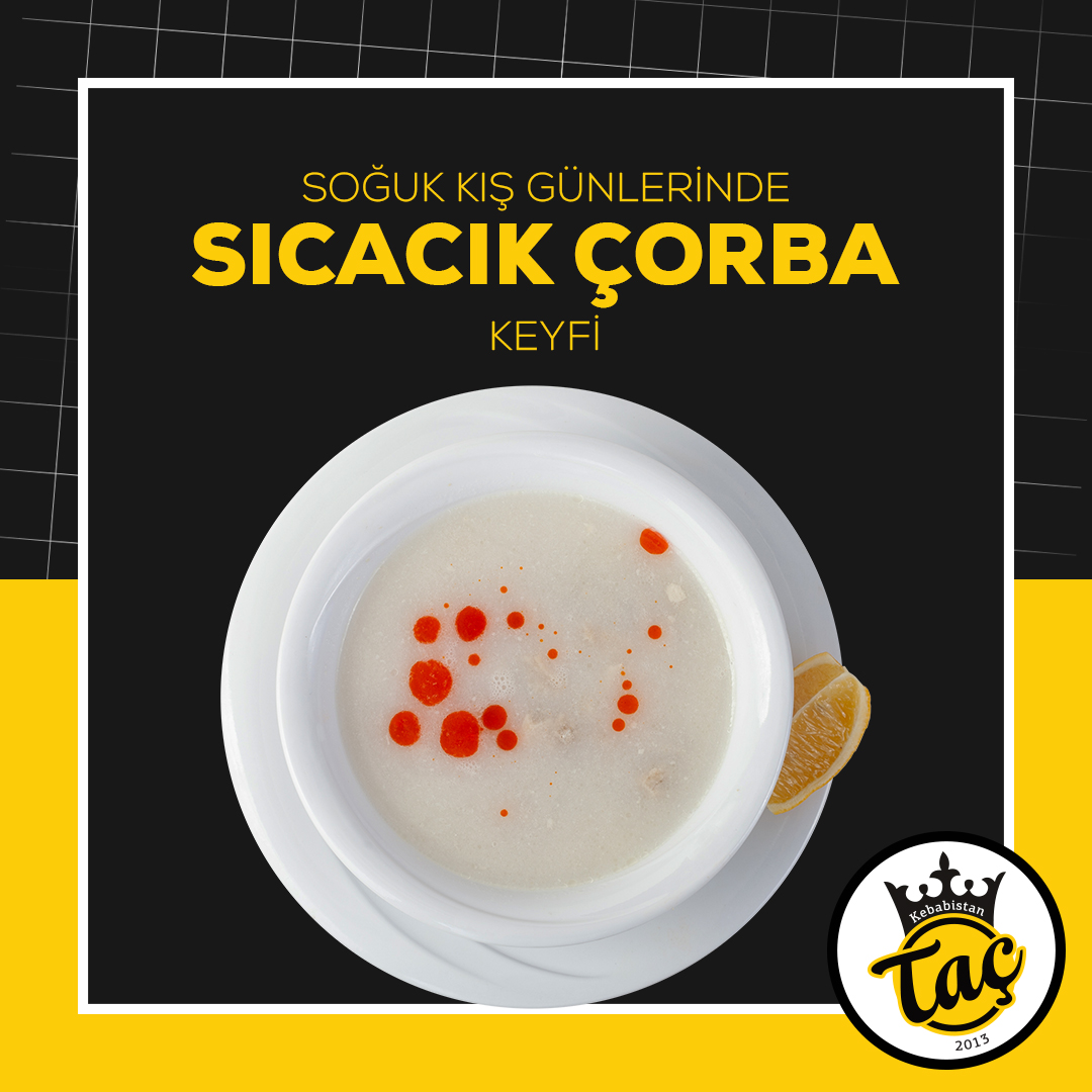 Ankara'nın soğuk kış günlerinde sıcacık çorbalarımızla hem bağışıklılığınızı güçlendirin hemde içiniz ısınsın. Bu lezzet sizi Taç Kebabistan'da bekliyor!

#çorba #işkembe #kellepaça #ayakpaça #mercimek #tavuksuyu #ankara