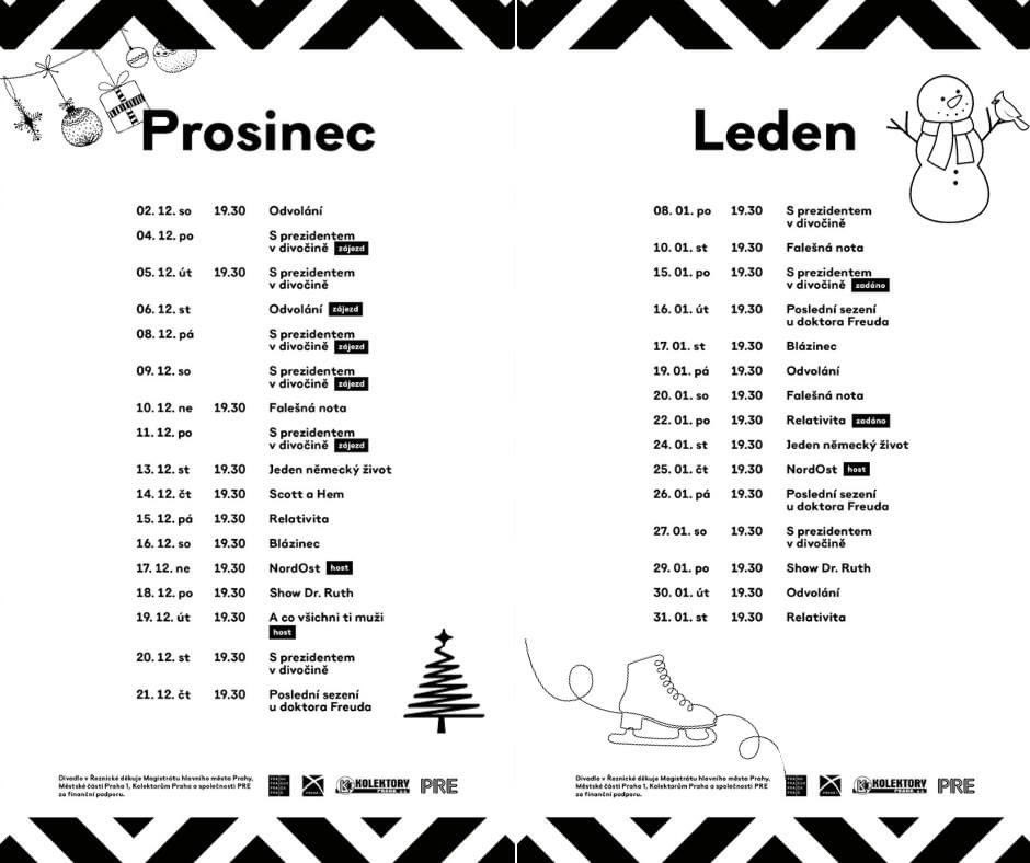 Vážení diváci,

na našich webových stránkách můžete kupovat vstupenky na prosinec a leden!