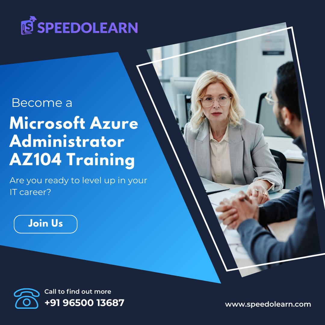 Speedolearn's tweet image. Are you ready to level up in your IT career? Become a certified #Azure Administrator with our comprehensive 
AZ-104 training! 🌐💻
🔹 What you'll gain:
✅ knowledge of Azure services
✅ Hands-on experience 
speedolearn.com/courses/azure-…