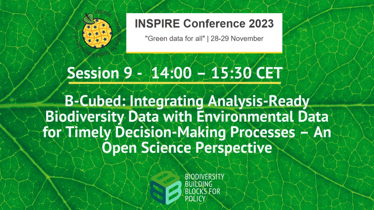 🤩For everyone attending the #INSPIRE23 Conference: Damiano Oldoni from @INBOVlaanderen  will be talking about B-Cubed’s #biodiversity integration for timely decision-making! ⌛️

🔎Check it out today at 14:00 at Session 9 @INSPIRE_EU  or online: europa.eu/!nK6TQf