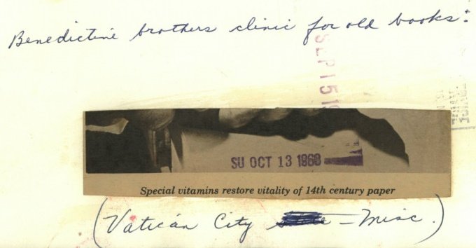 T3Uncoupled's tweet image. A Benedictine monk injects vitamins into a 14th century paper to restore its vitality. (1963)