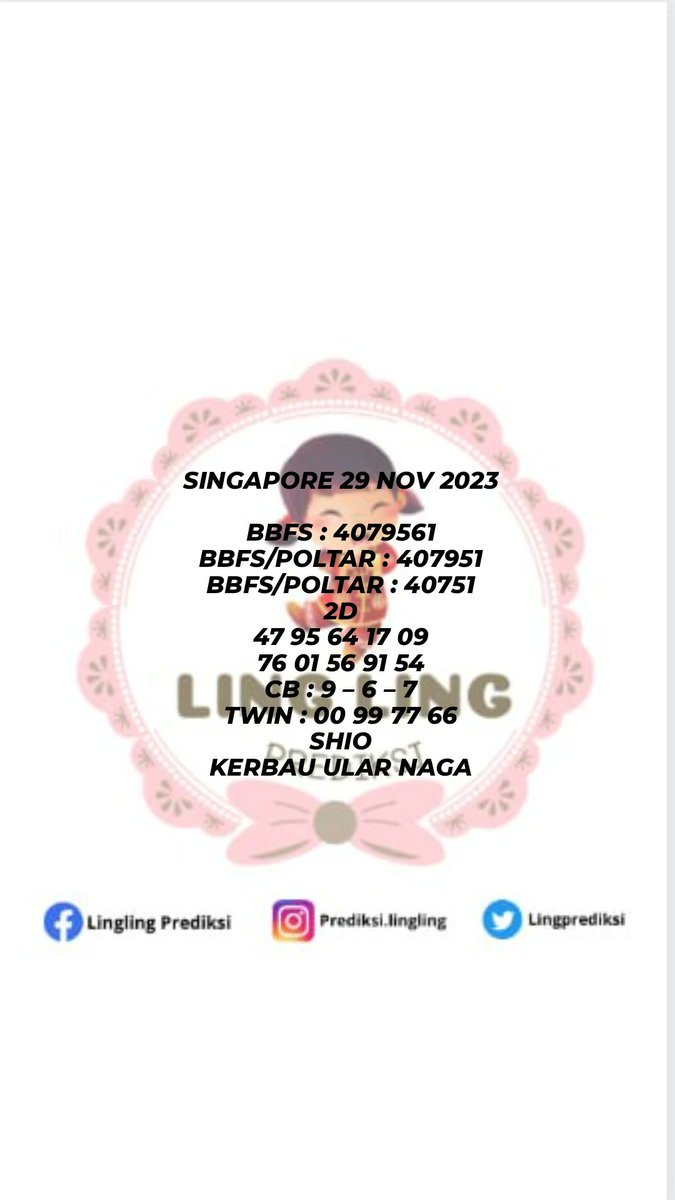 lingprediksi's tweet photo. PREDIKSI SINGAPORE
29 NOV  2023

⚠️Tetap UPS⚠️
NO MAHAR | NO BERBAGI | 100%GRATIS

#TogeLovers #prediksitogel #angkatogel #togelsgp  #kepritogel #togeljitu #togelonline #togelslot #togelterpercaya #togelaman #angkajp #togeljackpot #bocoransgp https://t.co/knG1GmzbJI
