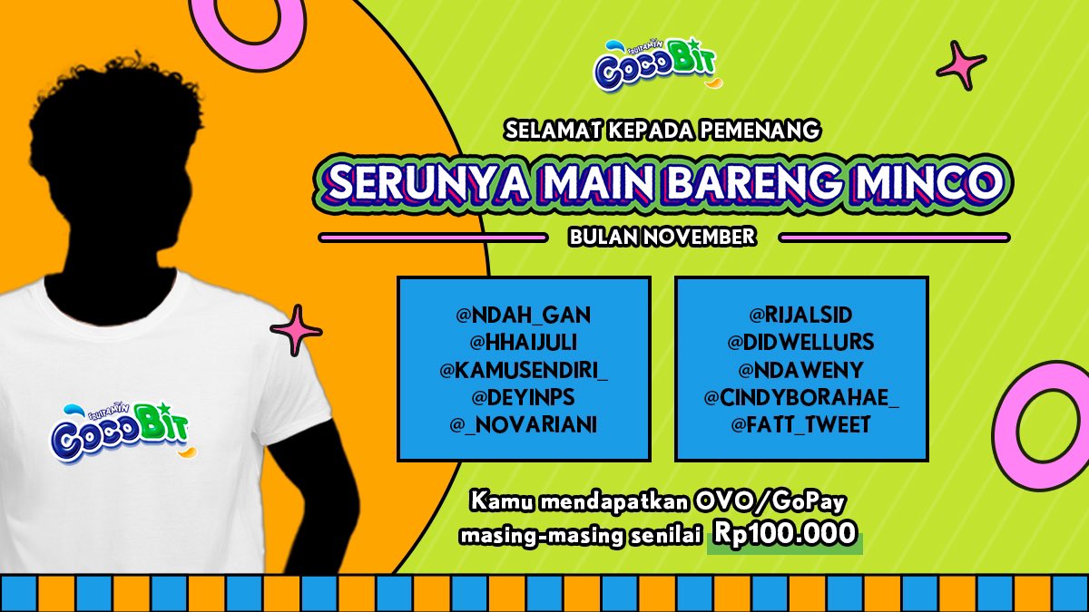 CocobitID's tweet photo. Yeayyy ini dia pemenang Serunya Main Bareng Minco edisi bulan November!!!🥳👏🏼

@ndah_gan 
@hhaijuli 
@kamusendiri_ 
@deyinps 
@_novariani 
@rijalsid 
@didwellurs 
@ndaweny 
@CindyBorahae_ 
@Fatt_Tweet https://t.co/pV0vXL28K4