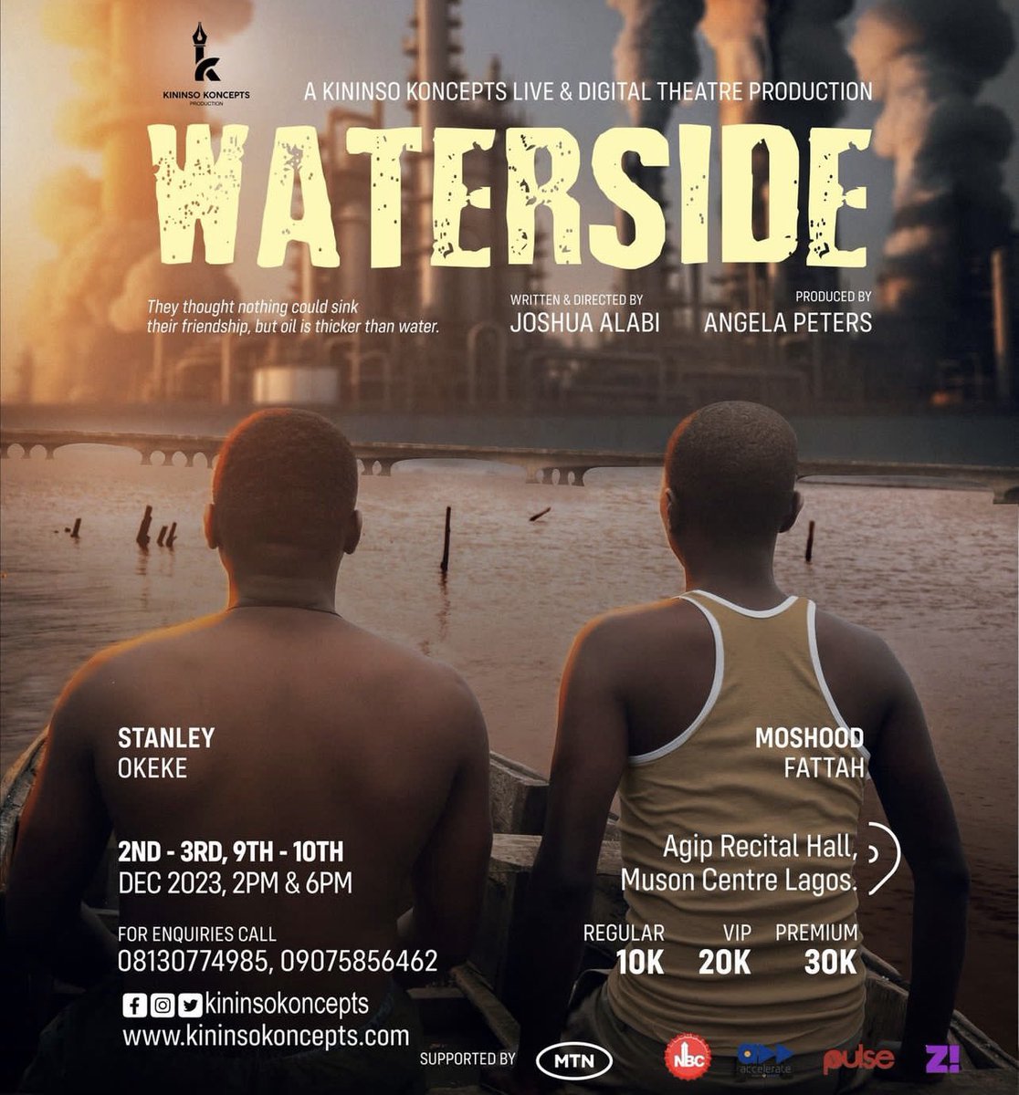 AfriTheatreMag's tweet photo. #OnTheAfricanTheatreStage this week 🇳🇬

KiNiNso-Koncepts presents 🎭“Waterside” a groundbreaking live &amp; digital theatre experience.  

📅 Date: 2nd, 3rd, 9th and 10th Dec 2023
🏢 Venue: Agip Recital Hall Muson Centre
 
🎟️ Tickets:
https://t.co/1dpps5QfFR

#TheatreInAfrica https://t.co/LrJzAnbtjK