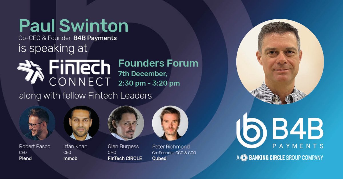 🚀 Scaling Up? Our Co-CEO, Paul Swinton, will be a featured speaker at the Founders Forum during <a href="/fintech_connect/">@fintech_connect</a> 2023. Join him alongside industry experts from <a href="/FINTECHCircle/">FINTECH Circle</a>, <a href="/mmob_fintech/">mmob</a>, <a href="/plend_uk/">Plend</a> and #Cubed as they share their invaluable experiences and insights