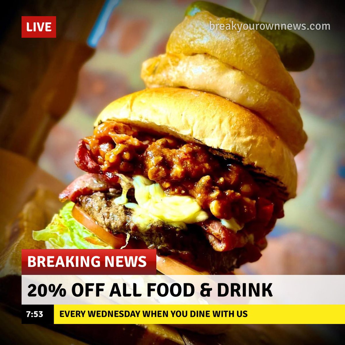 We’re open from 4pm 🍔🍕🍻🍷😃